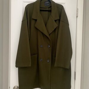 BloomChic Dark Green Double-Breasted Pea Coat